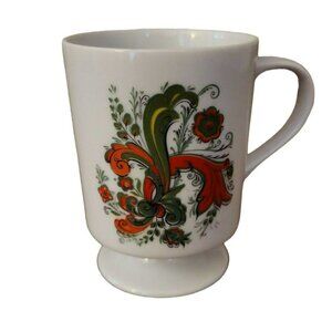 Vintage Berggren Trayner Footed Coffee Mug With Rosemaling Design Scandinavian F
